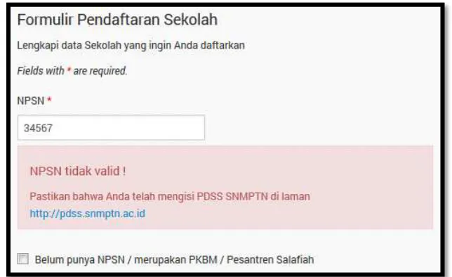 Gambar 5. NPSN Tidak Valid 
