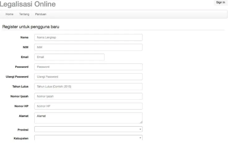 Gambar  3. Contoh halaman register user baru 