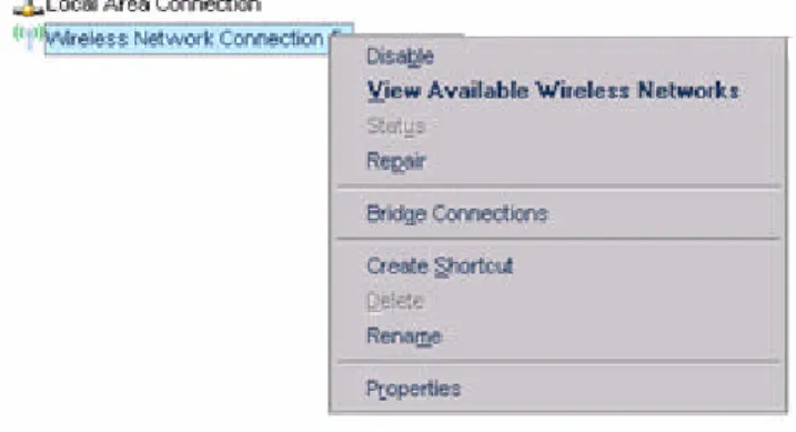 Gambar 13.3 Cara setting wireless adapter pada Windows XP