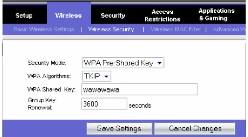 Gambar  13.6 Setting Security Mode WPA -PSK pada AP 