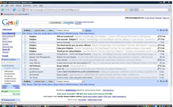 Gambar 7: Gmail sebagai penyimpan file  E.  MEMBUAT BLOG DENGAN WORDPRESS 