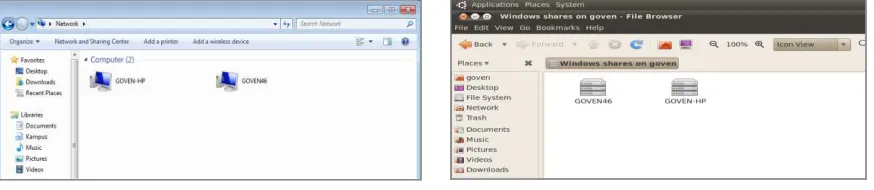 Gambar 9 dan 10 dibawah akan menampilkan gambaran dari pengaksesan dan pemindahan data antara Windows dan Ubuntu  