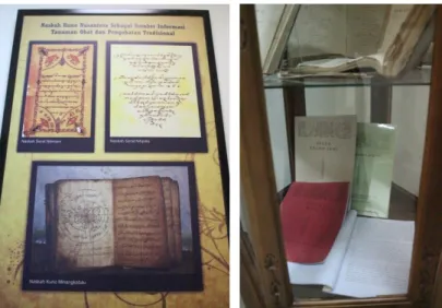 Gambar 1.1 Naskah kuno dan buku pengobatan tradisional di museum hortus medicus  Sumber : Dokumentasi pribadi, 2015 