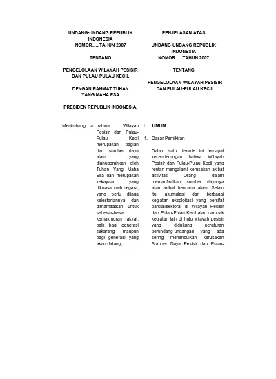 UNDANG-UNDANG REPUBLIK INDONESIA NOMOR...TAHUN 2007 PENJELASAN ATAS ...