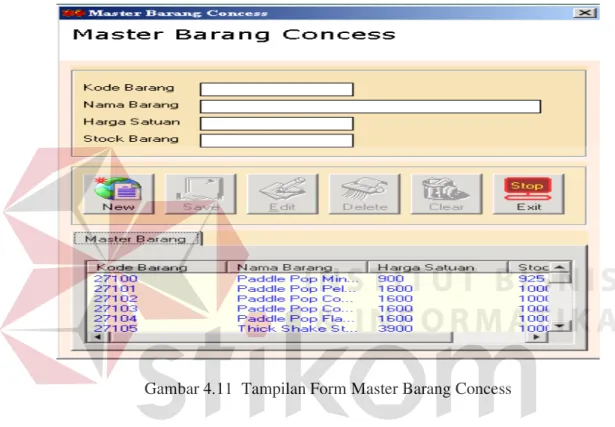 Gambar 4.11  Tampilan Form Master Barang Concess 