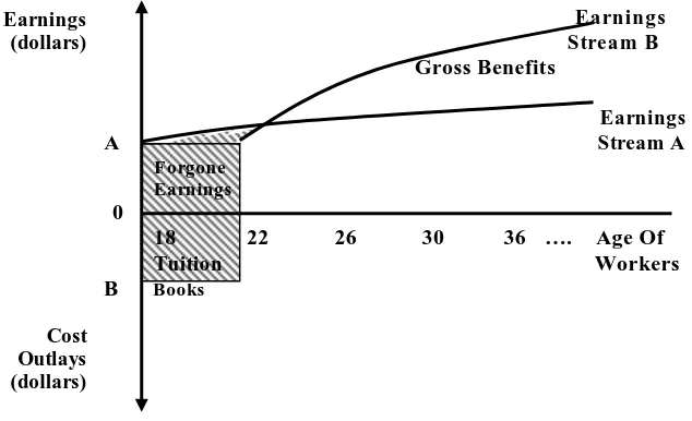 Gambar 1 :    Jalur Pendapatan Aktual menurut Pendidikan (Sumber : Sumarsono, S., 2003) 