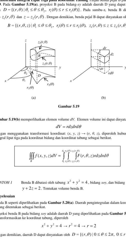 Gambar 5.19(b) memperlihatkan elemen volume dV.  Elemen volume ini dapat dinyatakan oleh  