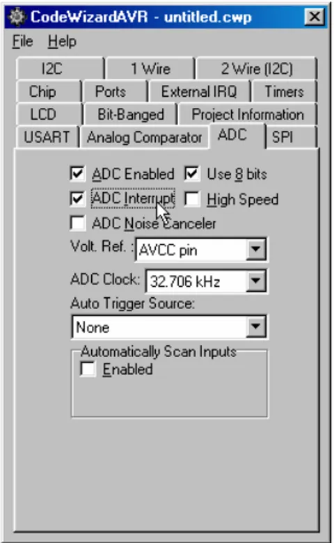 Gambar 2. Seting LCD dan ADC pada CodeWizardAVR 