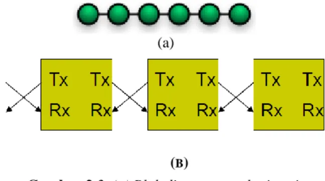 Gambar 2.3  (a) Blok diagram topologi garis             (b) Implementasi topologi garis 