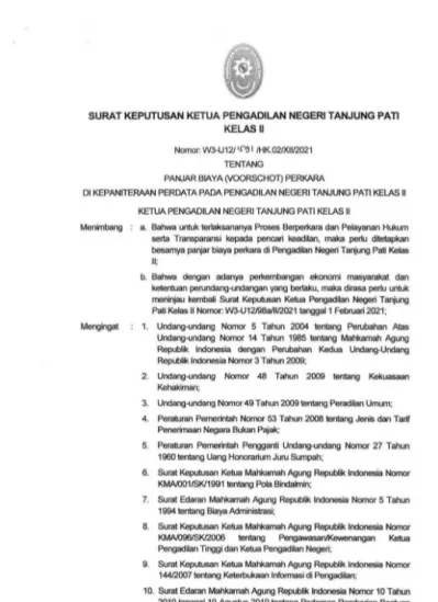 SURAT KEPUTUSAN KETUA PENGADILAN NEGERI TANJUNG PATI KELAS II