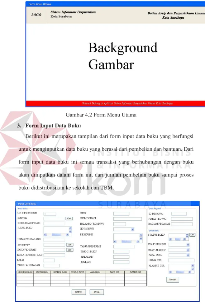 Gambar 4.2 Form Menu Utama  3.  Form Input Data Buku 