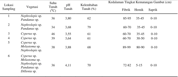 Tabel 2 Faktor lingkungan dan kedalaman tingkat kematangan gambut di Kawasan Hutan Lindung Gunung Ambawang  Kabupaten Kubu Raya