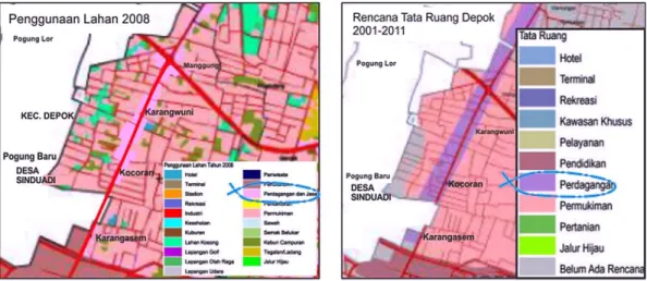 Gambar 1.6. Perubahan penggunaan lahan di jalan Kaliurang km 4.5-5.8  Sumber : BPPD, 2010 
