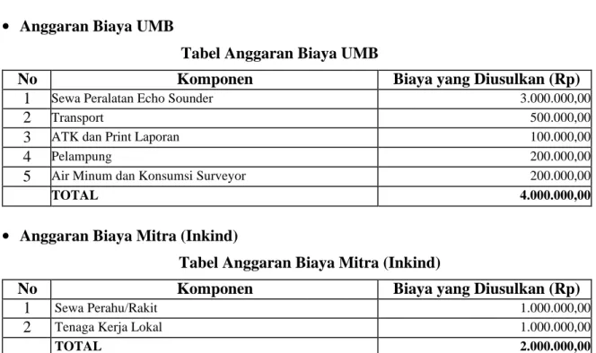 Tabel Anggaran Biaya UMB 