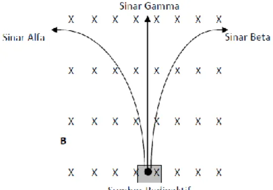 Gambar 1.1 Lintasan Sinar Alfa, Beta, dan Gamma   dalam Medan Magnet B 