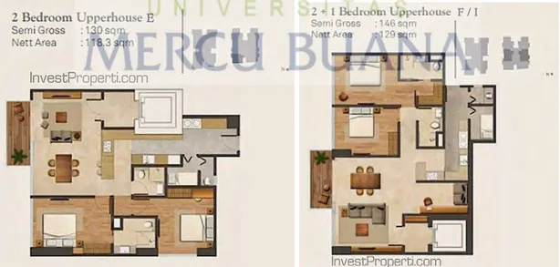 Gambar 10. Tipe 2 Bedroom dan 2 + 1 Bedroom Upperhouse Wang Residence. 