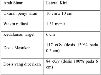 Tabel 1. Treatment planning untuk 1 fraksi    