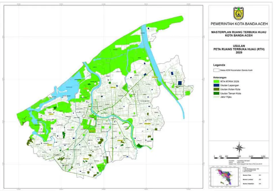 Gambar 5.7 Usulan Revisi Rencana RTH kota Banda Aceh (23,89 %)
