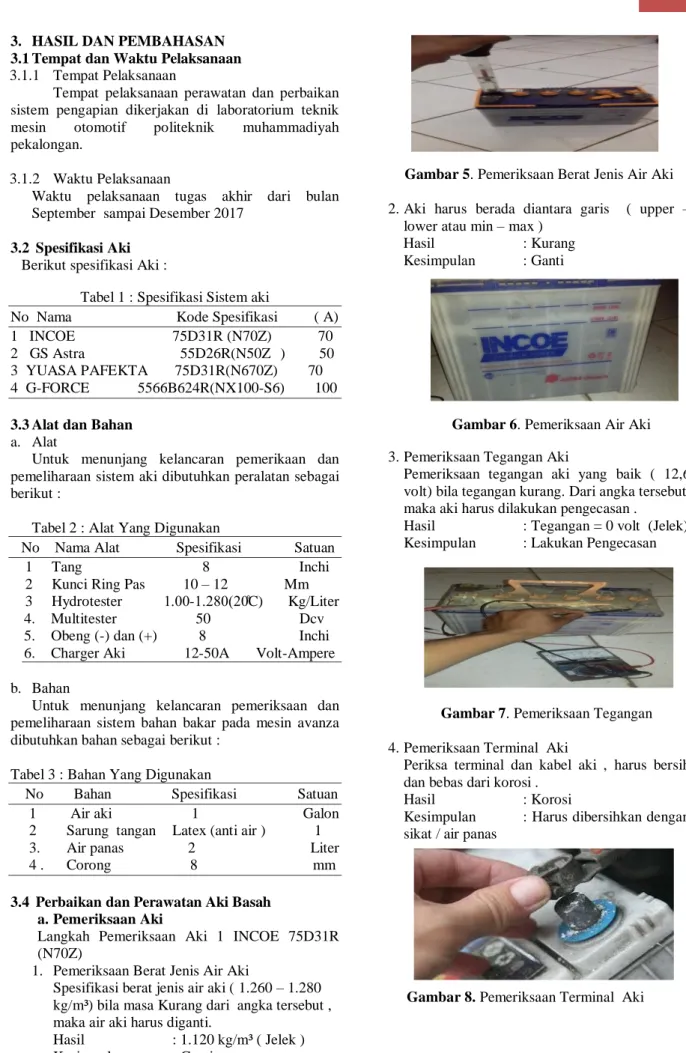 Tabel 1 : Spesifikasi Sistem aki 