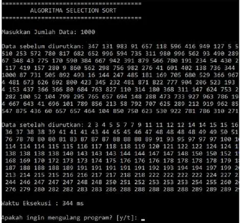 Gambar  berikut  adalah  hasil  dari  compile  program  algoritma  selection  sort 