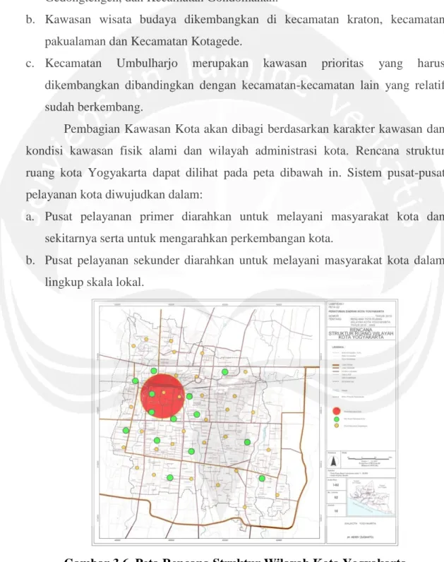 Gambar 3.6. Peta Rencana Struktur Wilayah Kota Yogyakarta  Sumber: Raperda Kota Yogyakarta Tahun 2010 