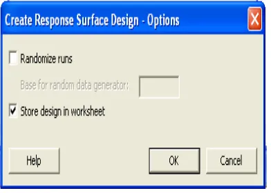 Gambar LA-6 Kotak Dialog Create Response Surface Design-Options 