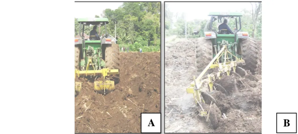 Gambar 3 . Pengolahan Tanah Secara Mekanis : (A) Pembajakan; (B) Pengkairan