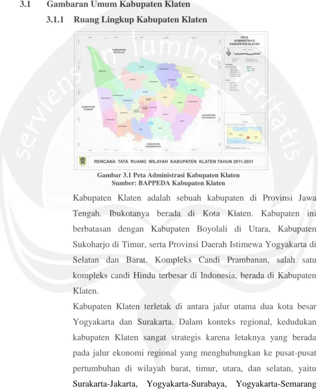 Gambar 3.1 Peta Administrasi Kabupaten Klaten  Sumber: BAPPEDA Kabupaten Klaten 