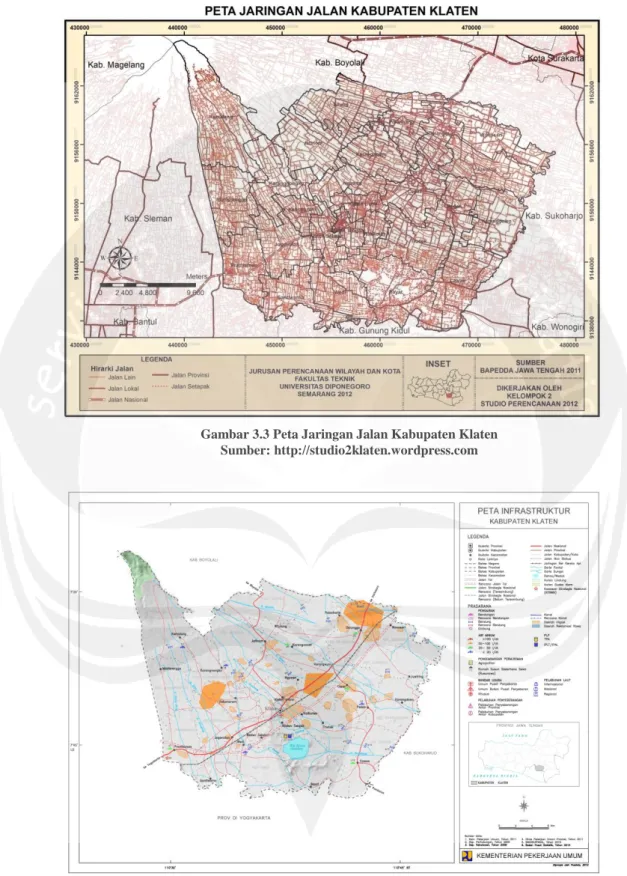 Gambar 3.3 Peta Jaringan Jalan Kabupaten Klaten  Sumber: http://studio2klaten.wordpress.com 