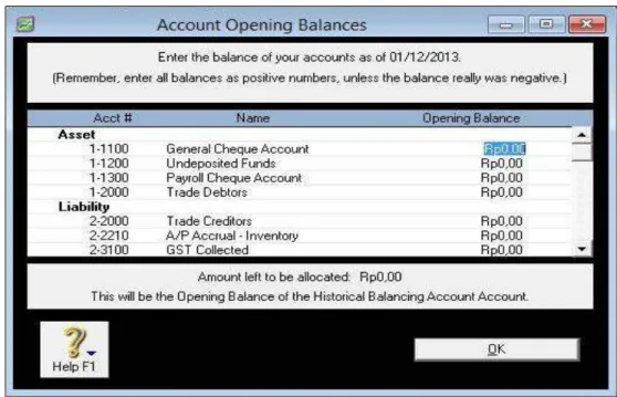 Gambar 4.31 Account Opening Balances  Sumber: MYOB Premier v12
