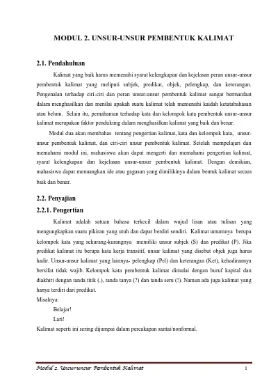 MODUL 2. UNSUR-UNSUR PEMBENTUK KALIMAT