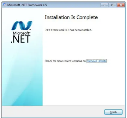 Gambar 3.4 Instalasi Microsoft .NET telah selesai 