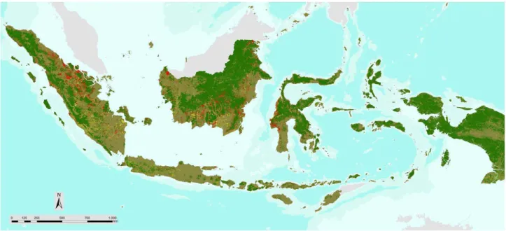 Gambar 1.1. Peta perubahan tutupan hutan Indonesia tahun 2000-2009 yang dihasilkan dari Program Penginderaan Jauh INCAS