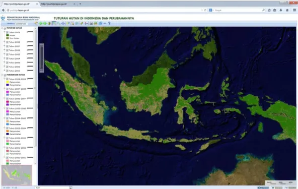 Gambar 3. Informasi perubahan tututpan hutan indonesia dalam Web SIG 