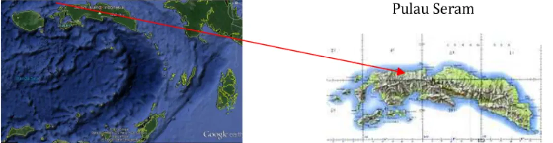 Gambar 2-2. Sebelah kiri: Provinsi Maluku dan sebelah kanan adalah Pulau Seram, Sumber: Google earth,  Wikipedia