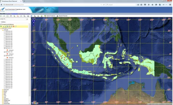 Gambar B –4. Sistem Pemetaan Web:  Informasi Titik Panas Tanggal 11 – 13Januari 2015