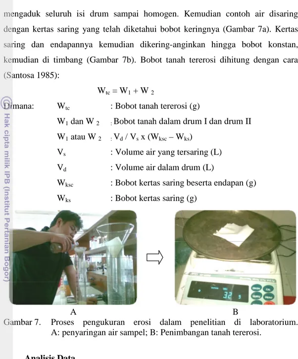 Gambar 7.  Proses  pengukuran  erosi  dalam  penelitian  di  laboratorium.              