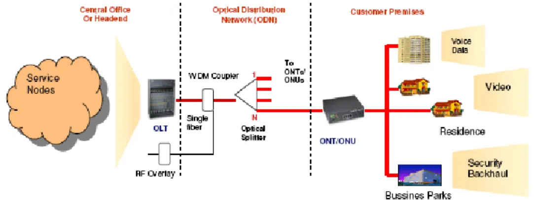 Gambar 1. Arsitektur Layanan Umum Passive Optical Network (PON) 