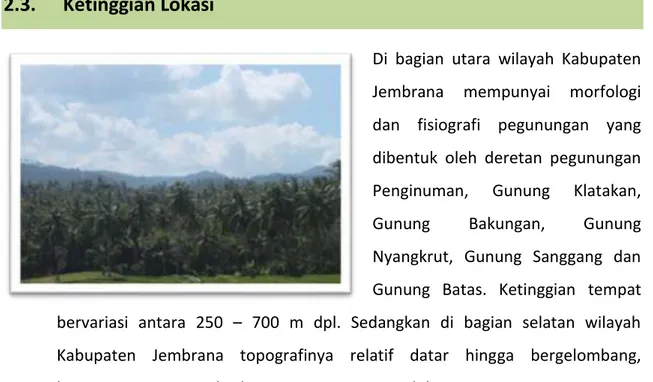 Tabel 2. 2 Ketinggian Lokasi Wilayah Kab. Jembrana   (Dari Terendah Sampai Tertinggi) 