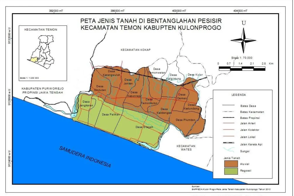 Gambar 4. Peta Jenis Tanah di Bentanglahan Pesisir Kecamatan Temon Kabupaten Kulonprogo 