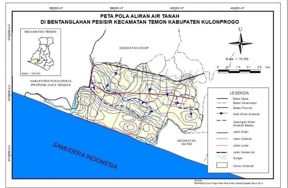Gambar 9. Peta Pola Aliran Air Tanah di Bentanglahan Pesisir Kecamatan Temon Kabupaten Kulonprogo 