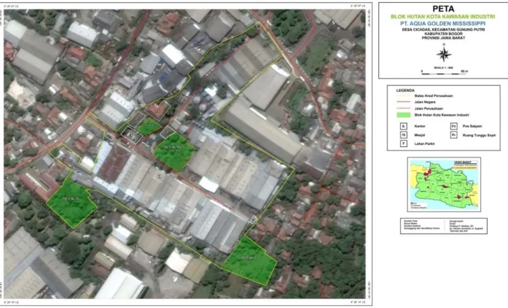 Gambar 1. Peta lokasi hutan kota PT. AGM Gunung Putri, Bogor, Jawa Barat 