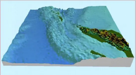 Gambar 5. Geomorfologi prisma akresi yang naik kepermukaan sebagai pulau prisma akresi di  lepas pantai sebelah barat Aceh.