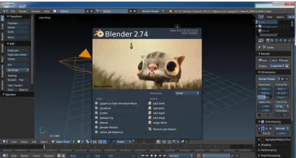 Gambar 2.1 Tampilan Utama Software Blender 