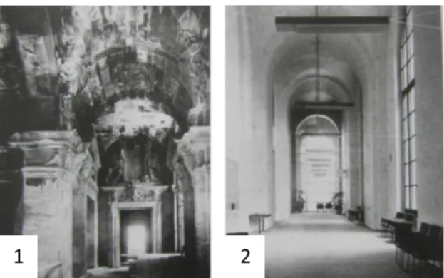Gambar  1.  Foto  koridor  utara  yang  diambil  pada  tahun  1959;  Kerusakan  berkelanjutan  selama  perang  tidak  mengurangi  kemegahan  arsitektur penting Wallot itu