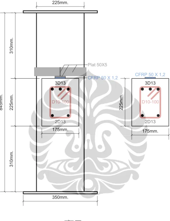 Gambar 1.8 Potongan  Pemasangan CFRP &amp; Plat 50X5 pada Balok-Kolom 