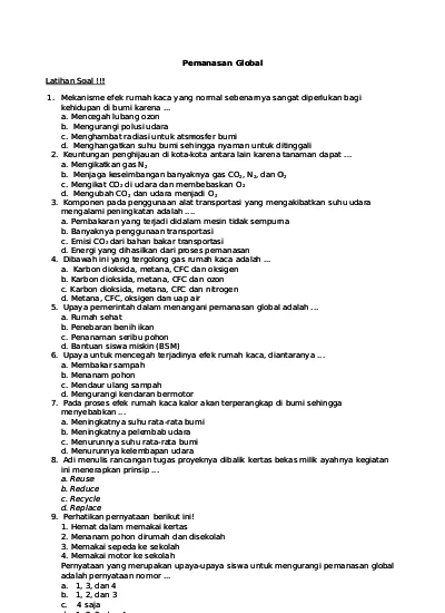 Latihan Soal - Pemanasan Global Dan Pencemaran Lingkungan
