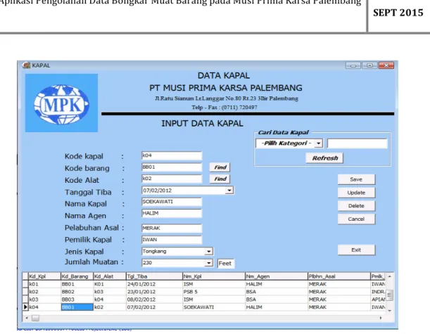 Gambar 4 Form Data Kapal   b.   Form Data Barang 