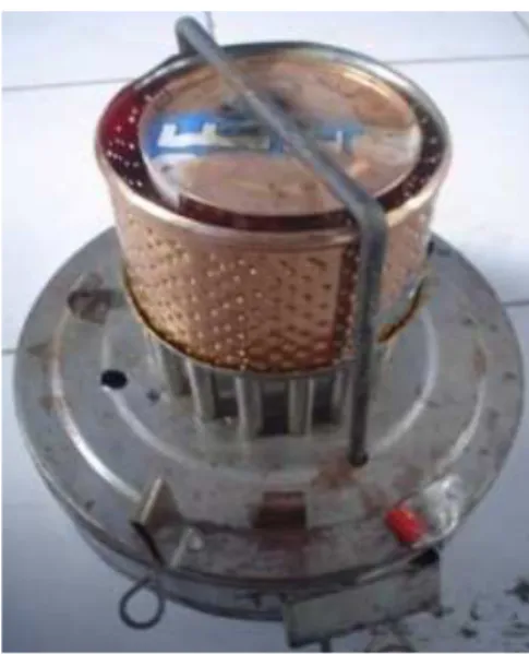 Gambar 2.  Kompor minyak jelantah dengan  alat pemindah panas (Sunandar, 2010). 