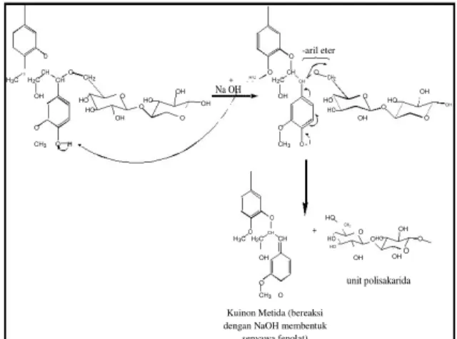 Gambar III.1 Mekanisme reaksi  pemutusan ikatan lignin dengan selulosa